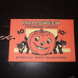 FOUR Retro Halloween TAGs Candy Tags Vintage Halloween Tags Primitive Halloween Tags