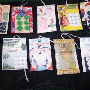 TEN Vintage inspirierte Retro Nähknopfkarten Anhänger / Geschenkanhänger