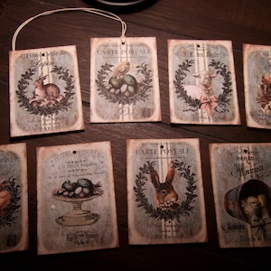 Oster Tags - Kaninchen Häschen Nest Küken - Primitive Oster Tags - Andenken - Shabby Oster Tags