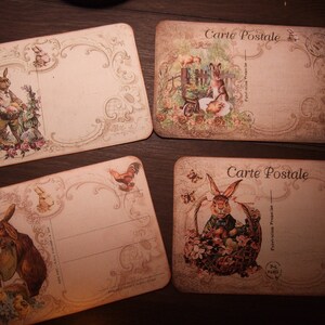 Cartoline di Pasqua primitive - QUATTRO grandi cartoline di coniglietto pasquale - Ricordo - Invito - Banner