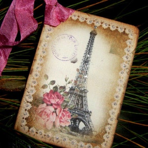 Etiquetas colgantes de inspiración vintage de la Torre Eiffel, juego de cuatro ~ recuerdo