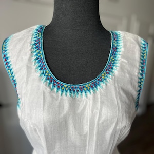 Turquoise Ethiopian Dress with Red and Yellow Embroidery