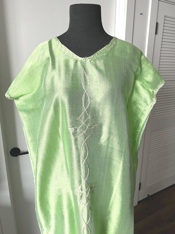 saba green dress Ethiopian | Lightweight Cotton & Rayon Floral embroidered