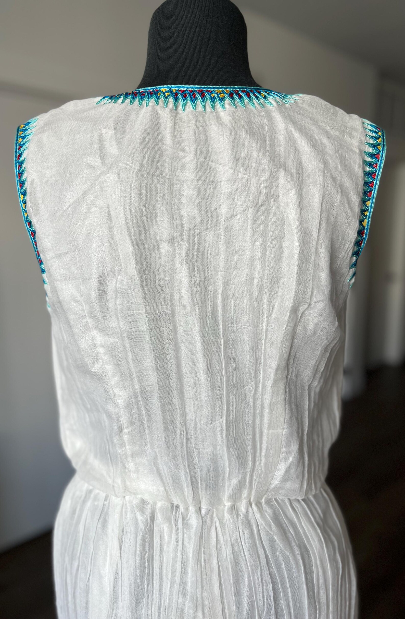 Turquoise Dress with brown Embroidery,Ethiopian