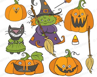 Hand Drawn Halloween Characters Clip Art - Instant Download File - Digital Graphics - Product  - Commercial Use - EPS, PNG, JPEG - #HD005