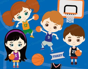 Boy Girl Basketball Clip Art - Instant Download File - Digital Graphics - Product Artwork - Crafts - Commercial Use - EPS, PNG, JPEG- #P003