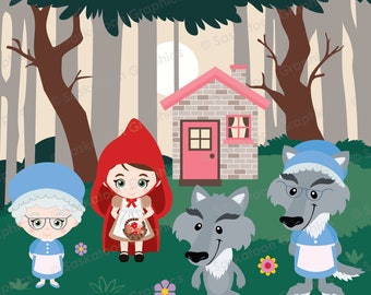 Little Red Riding Hood Clip Art - Fairy Tale - Instant Download File - Digital Graphics - Craft - Commercial Use - EPS, PNG, JPEG - #S019