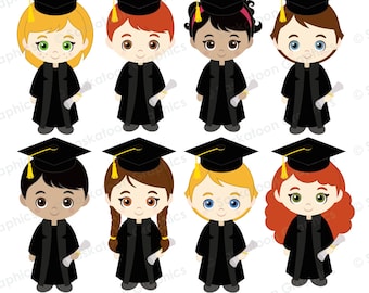Little Graduates Kids Clip Art - Instant Download File - Digital Graphics - Product Artwork - Crafts - Commercial Use - EPS, PNG, JPEG #P004