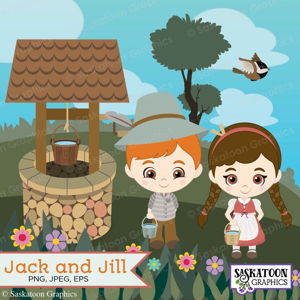 Jack and Jill Went Up the Hill Clip Art - Instant Download File - Digital Graphics - Product Artwork - Commercial Use - EPS, PNG, JPEG #S022