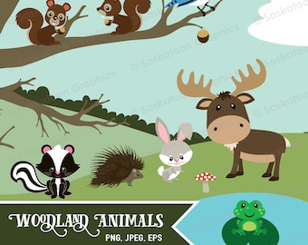 Woodland Animals Clip Art - Instant Download File - Digital Graphics - Product Artwork - Crafts - Commercial Use - EPS, PNG, JPEG - #A009