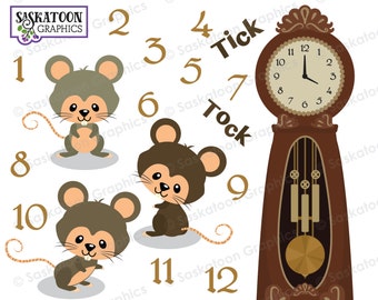 Hickory Dickory Dock Clip Art - Instant Download File - Digital Graphics - Product Artwork - Craft - Commercial Use - EPS, PNG, JPEG - #S007