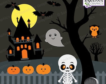 Cute Halloween Clip Art - Instant Download File - Digital Graphics - Product Artwork - Crafts - Commercial Use - EPS, PNG, JPEG - #H001