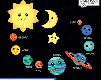 Solar System Planets Clip Art - Instant Download File - Digital Graphics - Product Artwork  - Commercial Use - EPS, PNG, JPEG - #N002