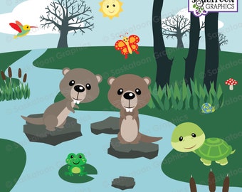 Cute Woodland Otter Clip Art - Instant Download File - Digital Graphics - Product Artwork - Crafts - Commercial Use - EPS, PNG, JPEG - #A016