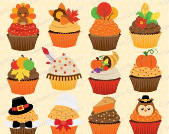 Cute Thanksgiving Cupcake Clip Art - Fichier de téléchargement instantané - Graphiques numériques - Art du produit - Artisanat - Utilisation commerciale - EPS, PNG, JPEG #H039