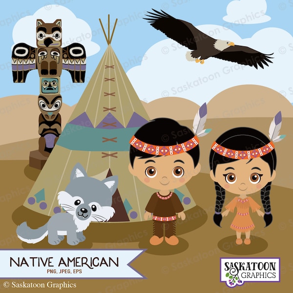 Native American People Clip Art - Instant Download File - Digital Graphics - Product Artwork - Craft - Commercial Use - EPS, PNG, JPEG #C003