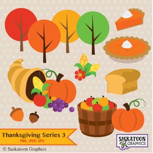 Schattige Thanksgiving-illustraties - Instant downloadbestand - Digitale afbeeldingen - Productkunstwerk - Ambachten - Commercieel gebruik - EPS, PNG, JPEG - #H040
