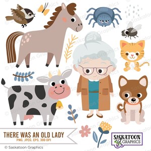 There Was An Old Lady Who Swallowed a Fly Clip Art - Instant Download File - Digital Graphic Artwork - Commercial Use - EPS, PNG, JPEG #S024