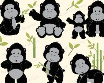 Cute Gorilla Clip Art - Jungle - Instant Download File - Digital Graphics - Product Artwork - Crafts - Commercial Use - EPS, PNG, JPEG #A027