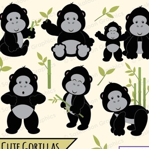 Schattige gorilla-illustraties - jungle - direct downloadbestand - digitale afbeeldingen - productkunstwerken - ambachten - commercieel gebruik - eps, png, jpeg #A027