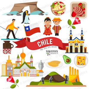 Chile Clip Art - Chilean Flag - South America - Continent Country World - Instant Digital Download - Commercial Use - EPS PNG JPEG #T022