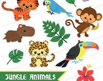 Imágenes prediseñadas de animales de la selva - Archivo de descarga instantánea - Gráficos digitales - Ilustraciones de productos - Manualidades - Uso comercial - EPS, PNG, JPEG - #A004