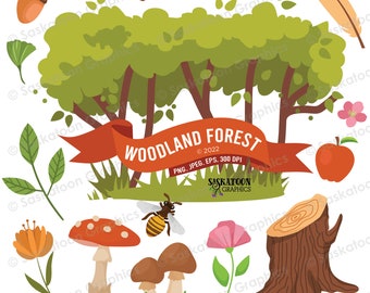 Woodland Forest Nature Clip Art - Instant Download File - Digital Graphics - Product Artwork - Craft - Commercial Use - EPS, PNG, JPEG #N005