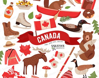 Oh Canada Travel Clip Art - Canadian Flag - North American Continent World - Country Map - Instant Digital Download - EPS, PNG, JPEG #T009