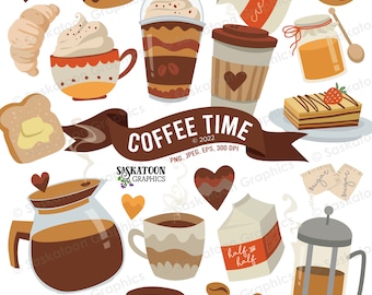 Coffee Time Clip Art - Whipped Drink - Instant Download File - Digital Graphics - Product Artwork - Commercial Use - EPS, PNG, JPEG - #Y009