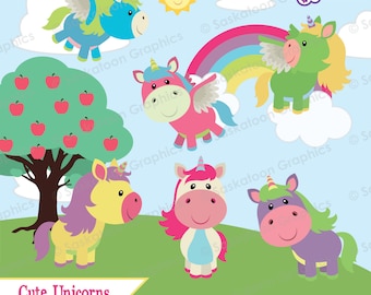 Cute Unicorn Clip Art - Instant Download File - Digital Graphics - Product Artwork - Crafts - Commercial Use - EPS, PNG, JPEG - #F001