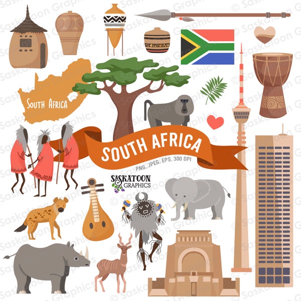 South Africa Travel Clip Art - South African Flag - Continent Country World - Instant Digital Download - Commercial Use - EPS PNG JPEG #T019