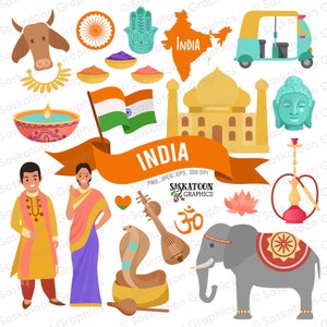 インド旅行クリップアート - 東インドの国旗 - アジア大陸の国の世界 - インスタントデジタルダウンロード - 商用利用 - EPS PNG JPEG #T017