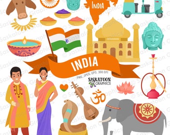 India Travel Clip Art - East Indian Flag - Asia Continent Country World - Instant Digital Download - Commercial Use - EPS PNG JPEG #T017
