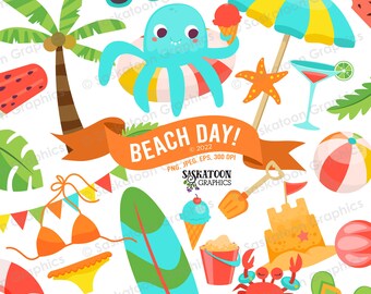 Beach Day Clip Art - Sunny Sand Play -  Instant Download File -  Digital Graphics - Product Art - Commercial Use - EPS, PNG, JPEG - #HA002