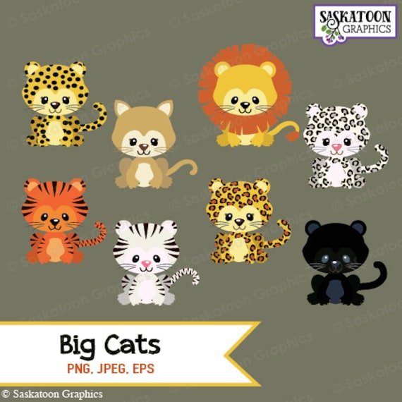 Big Cats Clip Art - Instant Download File - Digital Graphics - Product Artwork - Crafts - Commercial Use - EPS, PNG, JPEG - #A003