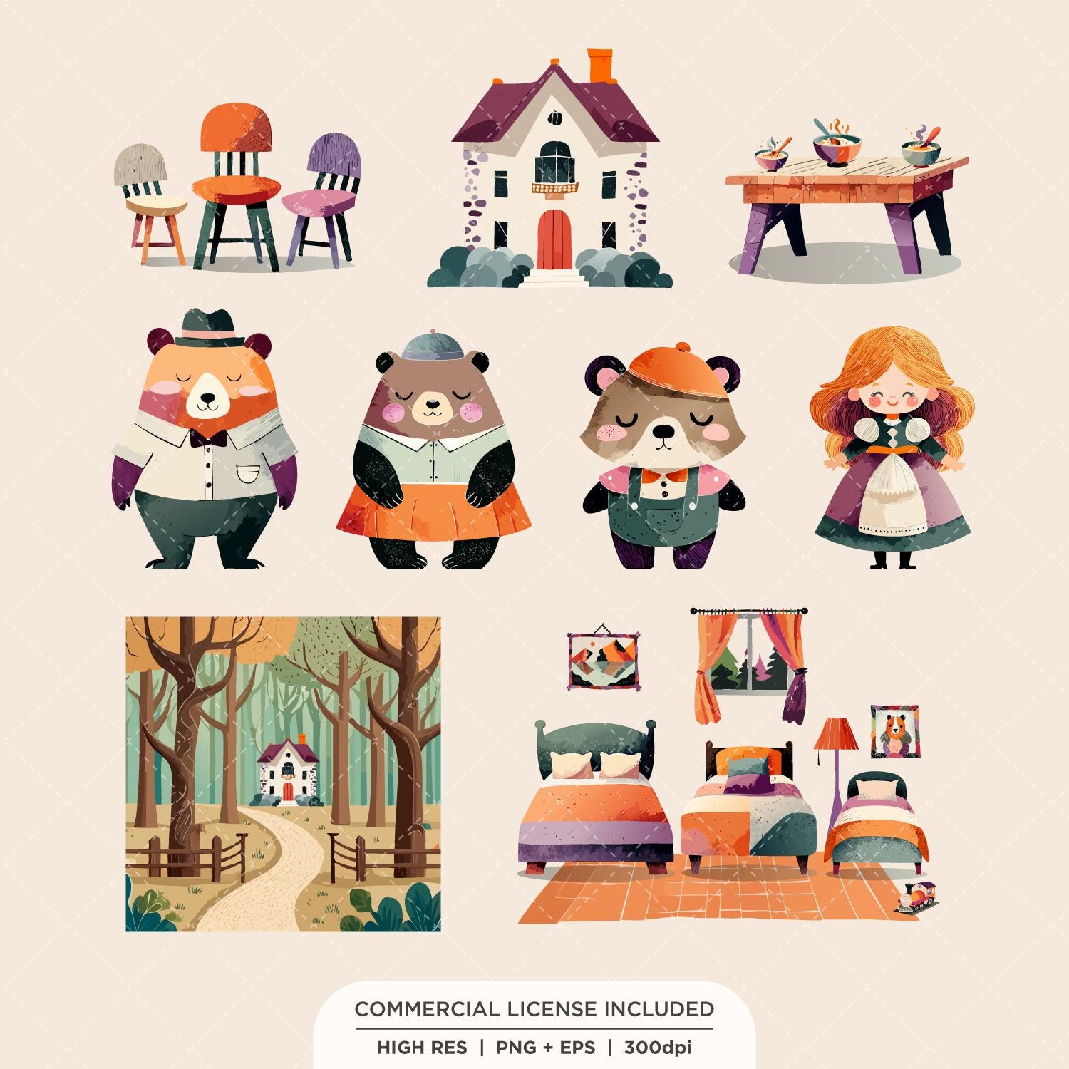 Goldilocks & the Three Bears Clipart | 36 Vector Art Bundle | Cute ...