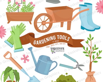 Gardening Tools Clip Art - Outdoor Yard -  Instant Download File -  Digital Graphics - Product - Commercial Use - EPS, PNG, JPEG - #HA003