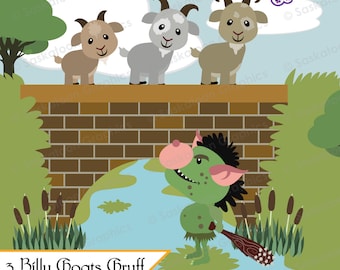 Three Billy Goats Gruff Clip Art - Instant Download File -  Digital Graphics - Product Artwork - Commercial Use - EPS, PNG, JPEG - #S002