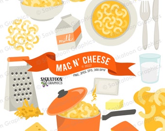 Macaroni and Cheese Clip Art - Instant Download File - Digital Graphics - Product Artwork - Crafts - Commercial Use - EPS, PNG, JPEG - #Y005
