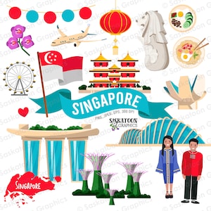 Singapore Travel Clip Art - Singaporean Flag - Asia Continent Country World - Instant Digital Download - Commercial Use - EPS PNG JPEG #T016