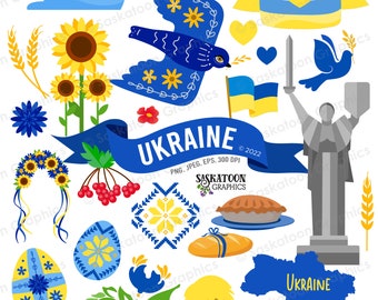 Ukraine Travel Clip Art - Ukrainian Flag - Europe Continent - Country Map - World Culture - Instant Digital Download - EPS, PNG, JPEG #T002