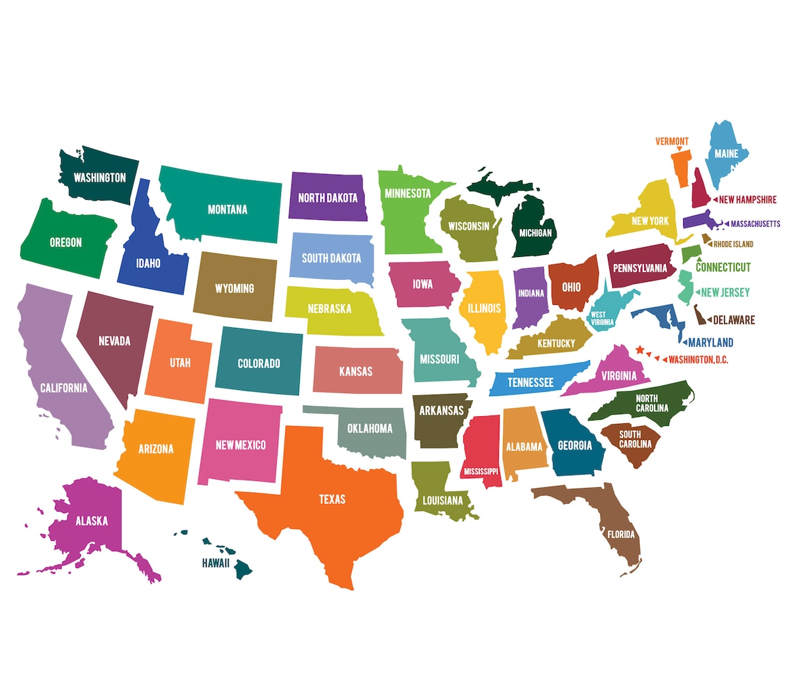 Couleurs vives USA Map Clip Art États-Unis d'Amérique image 1