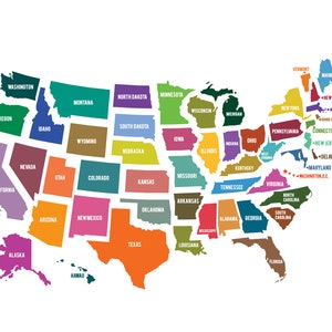 Clip art mappa degli Stati Uniti con colori vivaci - Stati Uniti d'America - File scaricabile immediatamente - Geografia - Commerciale + Personale - JPEG + PNG EPS vettoriali