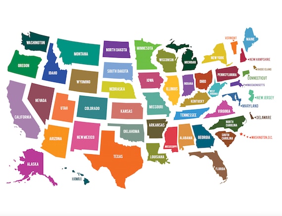 Bright Colors USA Map Clipart United States of America | Etsy
