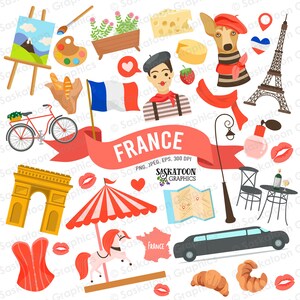 Frankreich Reise-Clip Art - Französische Flagge - Weltkulturen - Europäischer Kontinent - Landkarte - Sofortiger digitaler Download - EPS, PNG, JPEG #T011