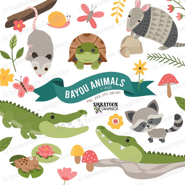 Bayou Swamp Animal Clip Art with Backgrounds - Instant Download File -  Digital Graphics - Commercial Use - EPS, PNG, JPEG - Item #A022