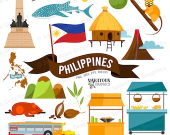 Philippines Clip Art - Flag - Asia Continent Country World - Tropical Climate Instant Digital Download - Commercial Use - EPS PNG JPEG #T033