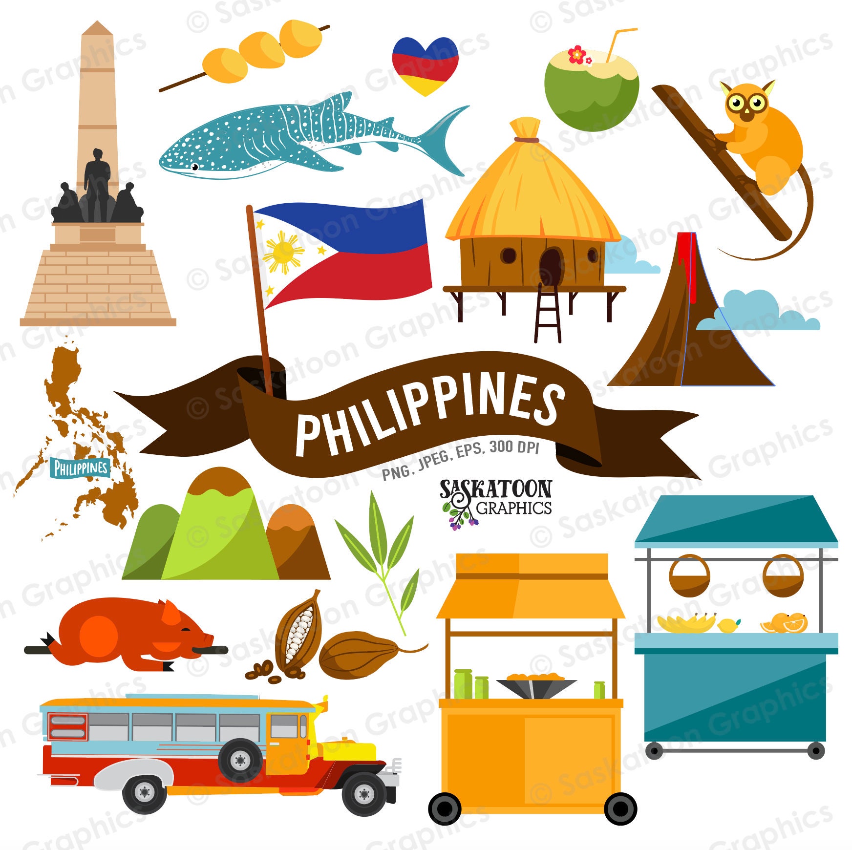 Philippines Clip Art Flag Asia Continent Country World Tropical Climate  Instant Digital Download Commercial Use EPS PNG JPEG T033 - Etsy