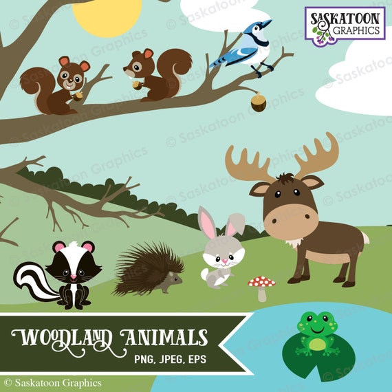 Woodland Animals Clip Art - Instant Download File - Digital Graphics - Product Artwork - Crafts - Commercial Use - EPS, PNG, JPEG - #A009