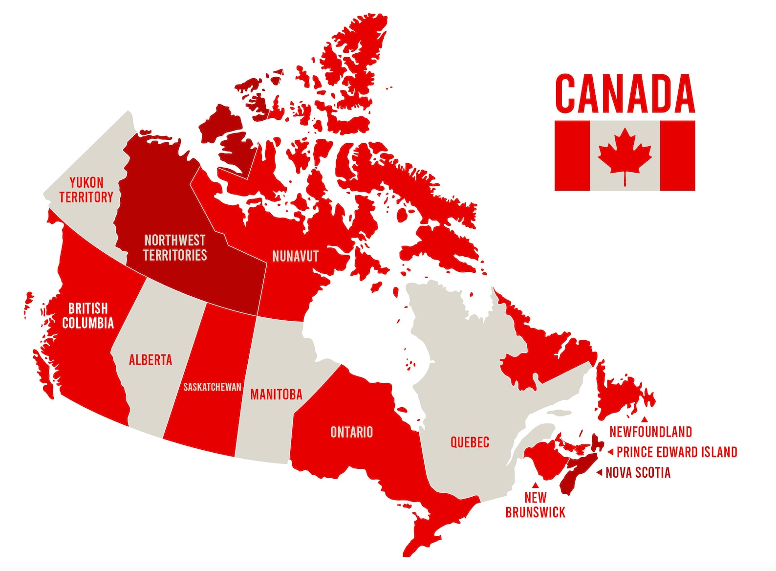 Canada Map Red & White - Flag Clip Art - North America - Instant ...